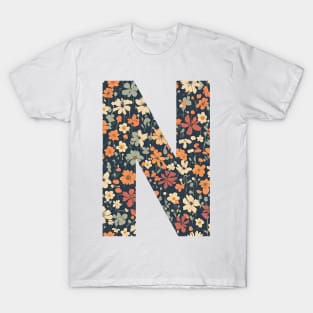 A vintage flower pattern filling the letter N T-Shirt